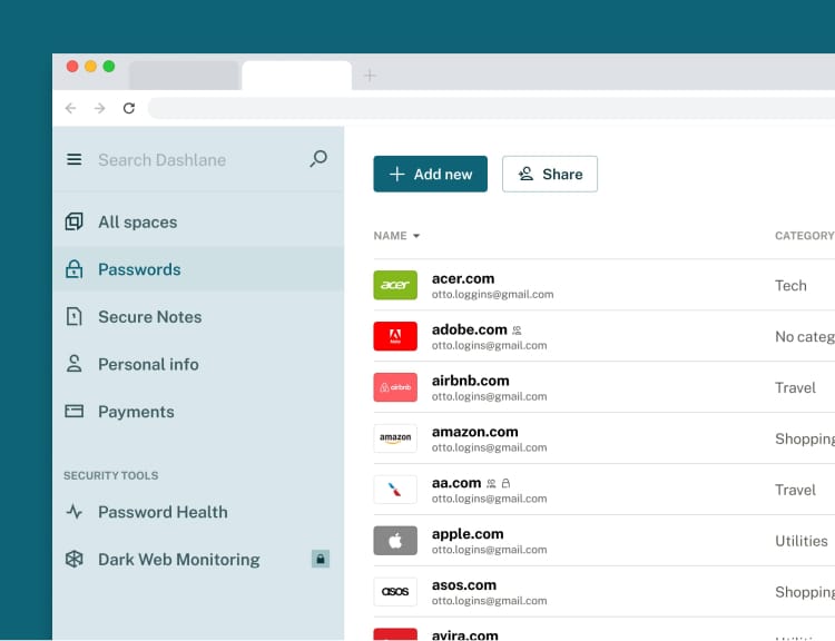 Example screen capture from Dashlane desktop product