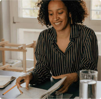 Person looking at notebook