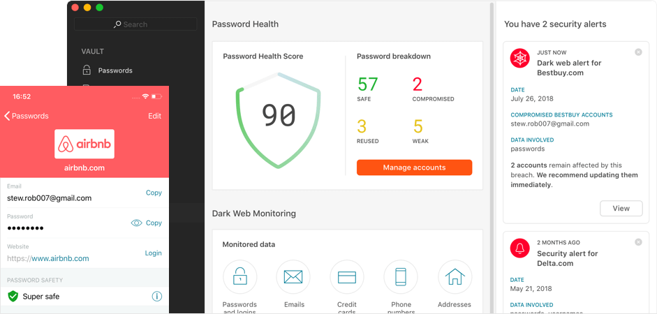 Dashlane Premium – painel de identidade
